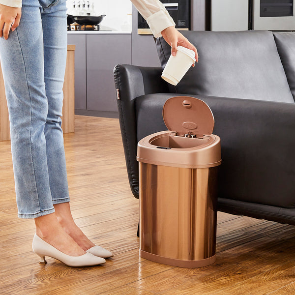 Oval Motion Sensor Trash Can 3.9 Gallon, Gold for Living Room