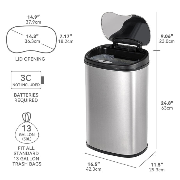 Motion Sensor Trash Can Set 13.2 Gallon & 3.2 Gallon | CB-DZT-50-13/12-5