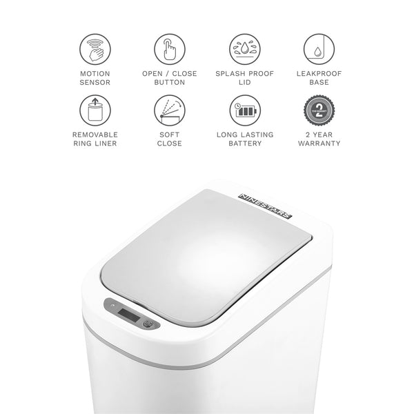 Ninestars Slim Motion Sensor Trash Can 1.85 Gallon for Bathroom