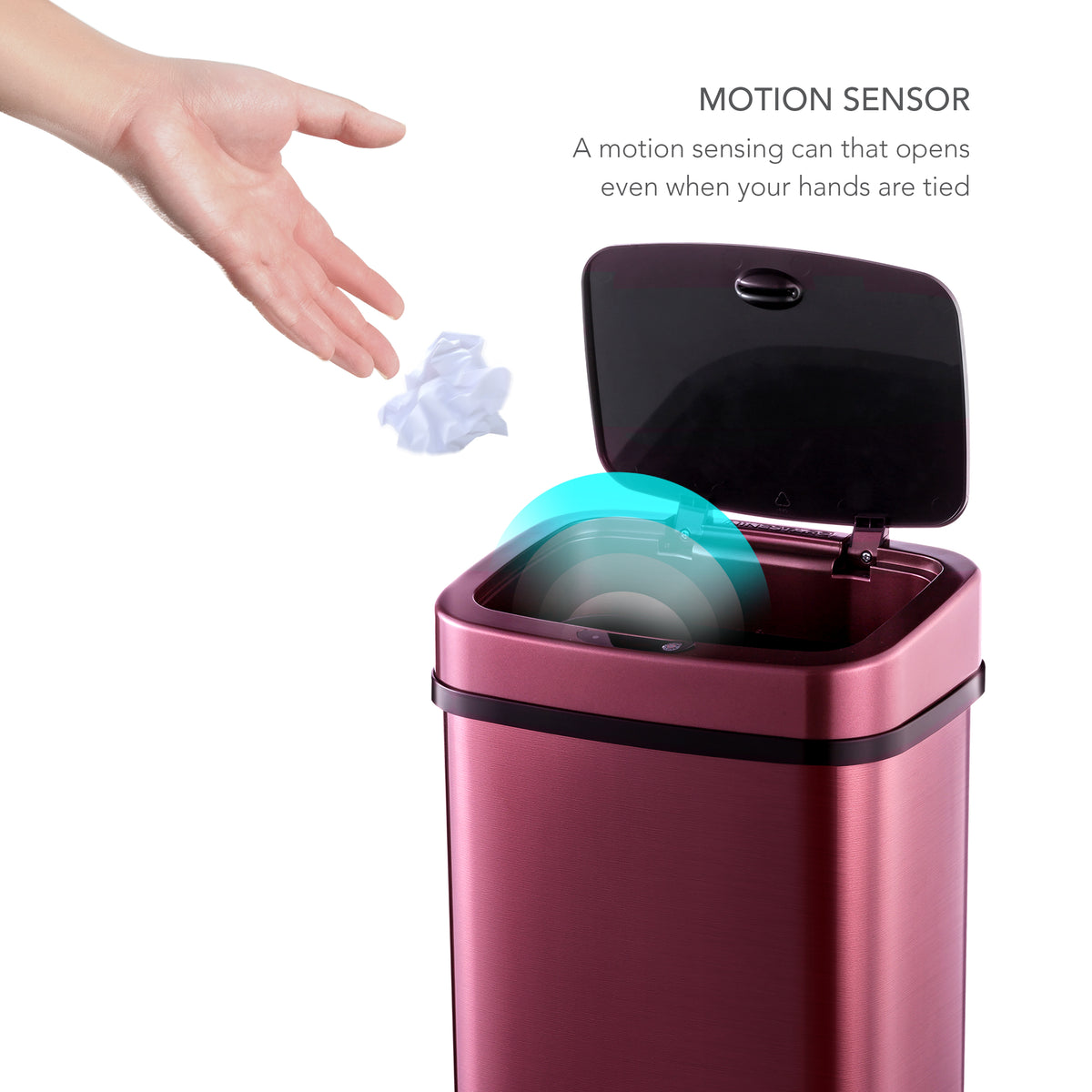 Rectangular Motion Sensor Trash Can 3.2 Gallon, Burgundy