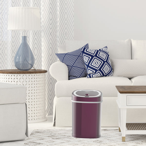 Oval Motion Sensor Trash Can 3.9 Gallon, Burgundy for Living Room