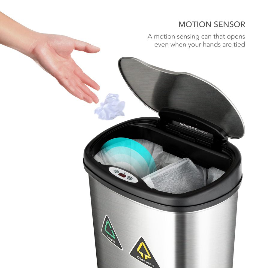 13 Gallon Kitchen Trash Can, Dual Removable Liners for Recycling and Trash