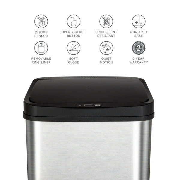 Rectangular Motion Sensor Trash Can 13.2 Gallon, Black