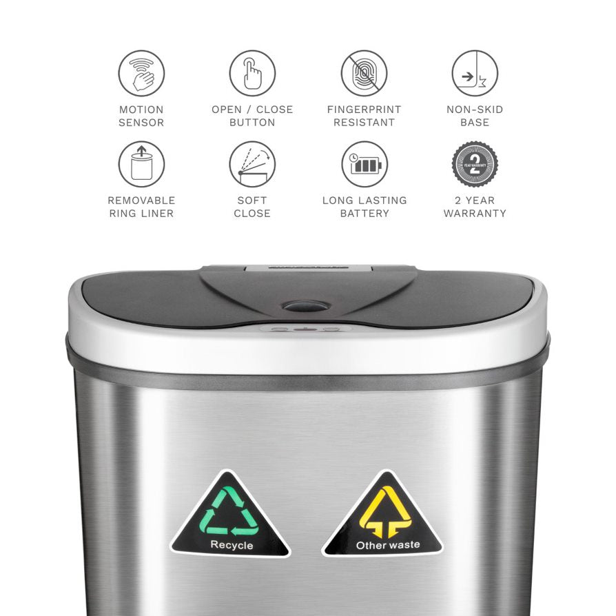 Dual Compartment Motion Sensor Trash Can 18 Gallon, Recycling