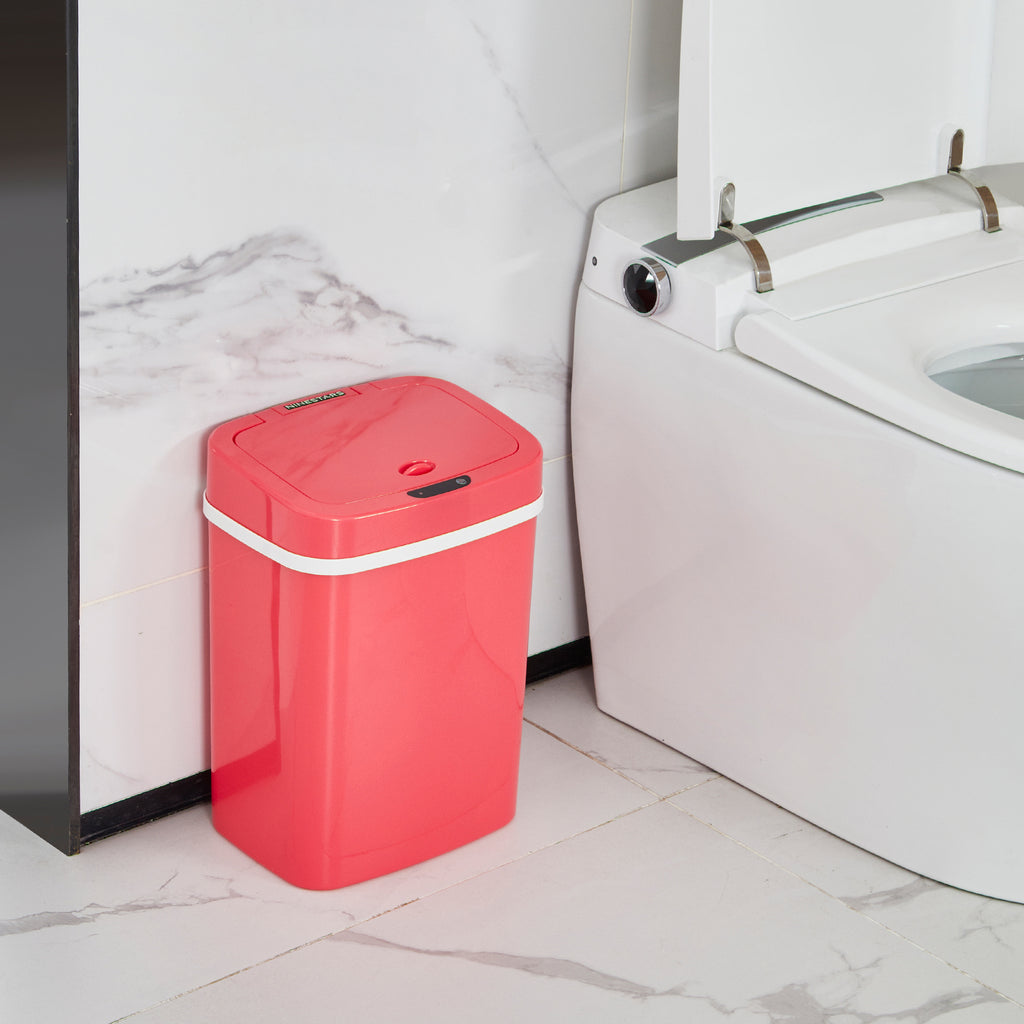 Rectangular Motion Sensor Trash Can 3.2 Gallon, Pink/Rose/Teal Blue/White/Yellow