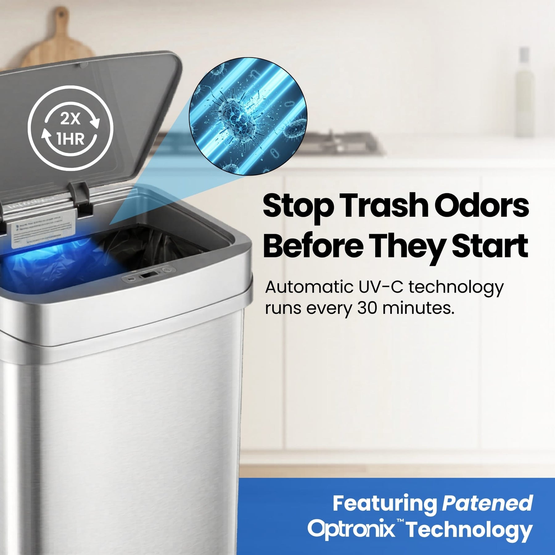 13 Gallon | Nova Series UV Odor Neutralizing Smart Trash Can | ONT-50 ...