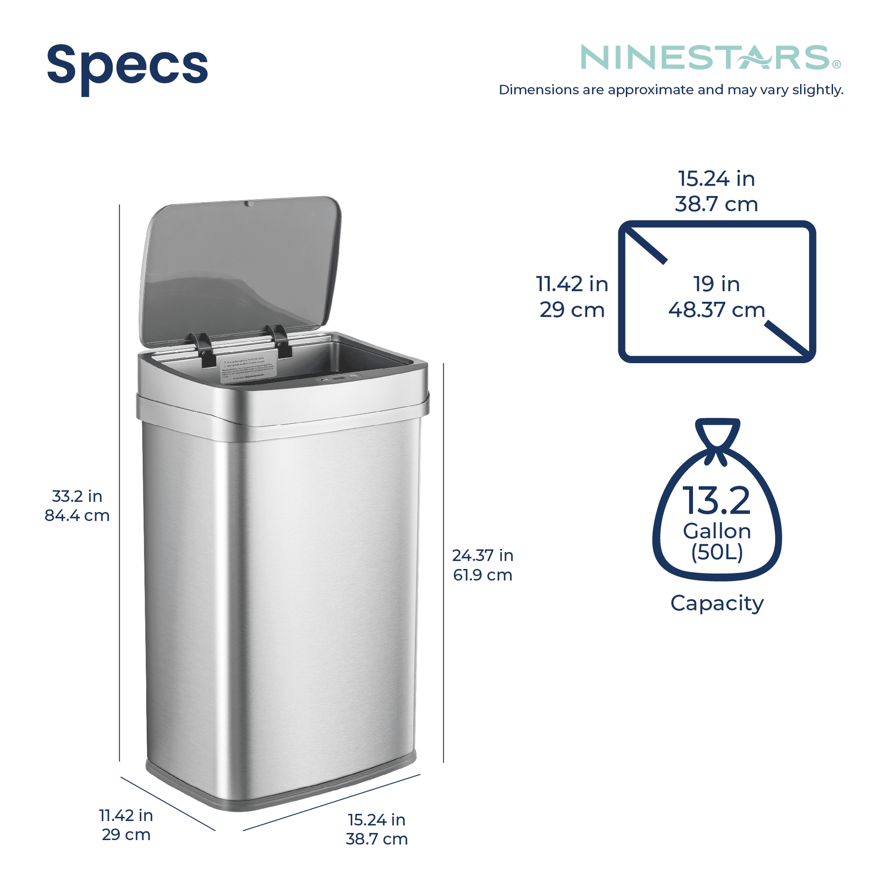 13 Gallon | Nova Series UV Odor Neutralizing Smart Trash Can | ONT-50 ...