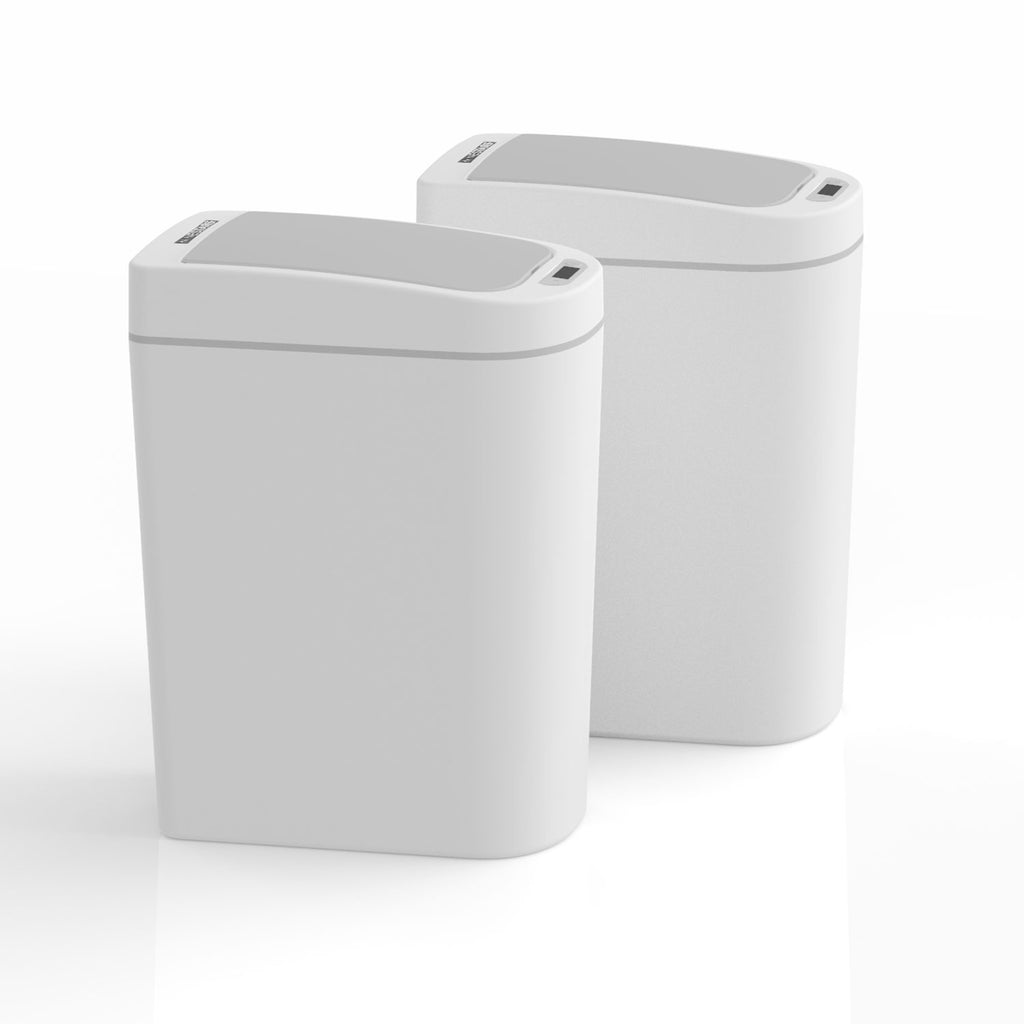 1.85 Gallon Trash Can, Plastic Motion Sensor Bathroom Trash Can, White