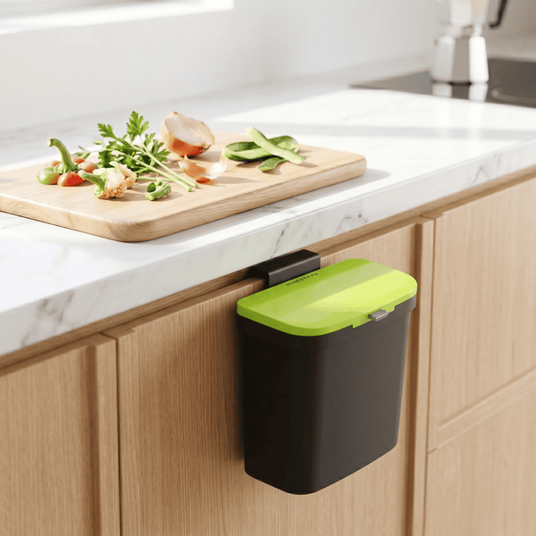 0.8 Gallon Countertop Compost Trash Bin & Hanging Trash Can, Black/Green | CCC-4-3S