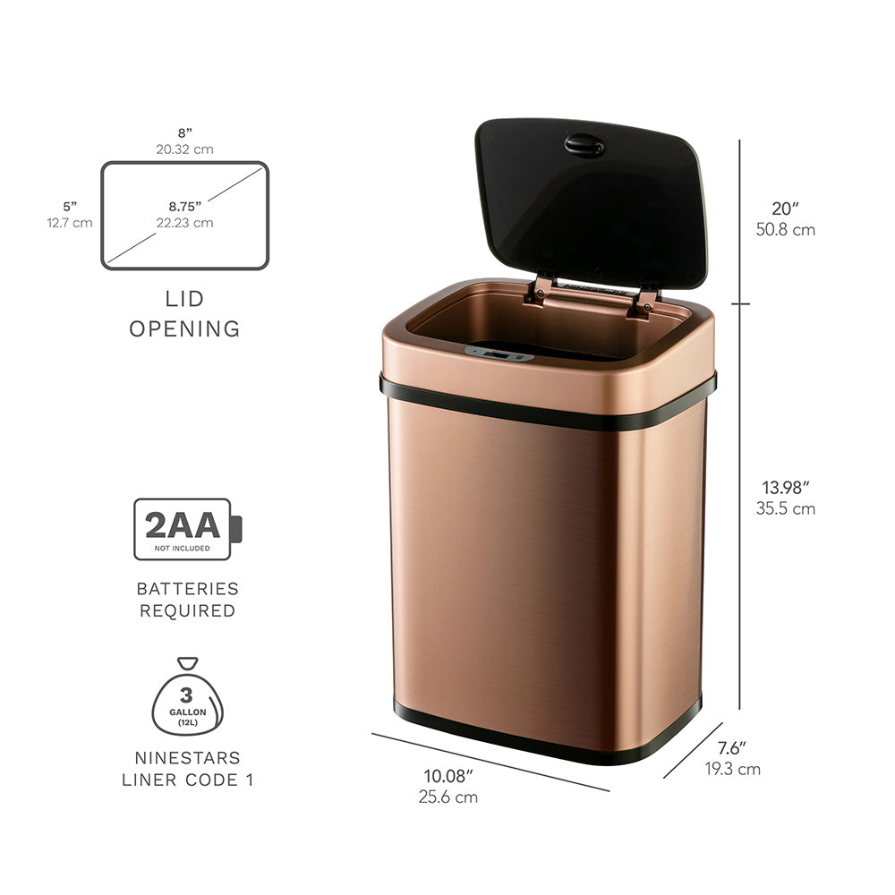 Rectangular Motion Sensor Trash Can 3.2 Gallon, Burgundy/Gold/Grey