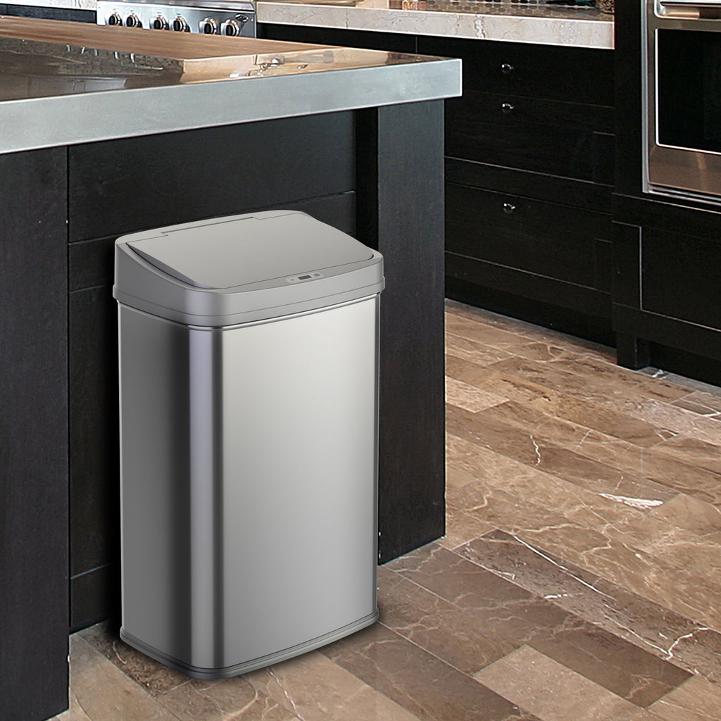 Rectangular Motion Sensor Trash Can 13.2 Gallon, Black/Silver/Grey/Burgundy