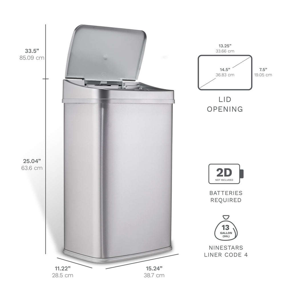 Rectangular Motion Sensor Trash Can 13.2 Gallon, Black/Silver/Grey/Burgundy