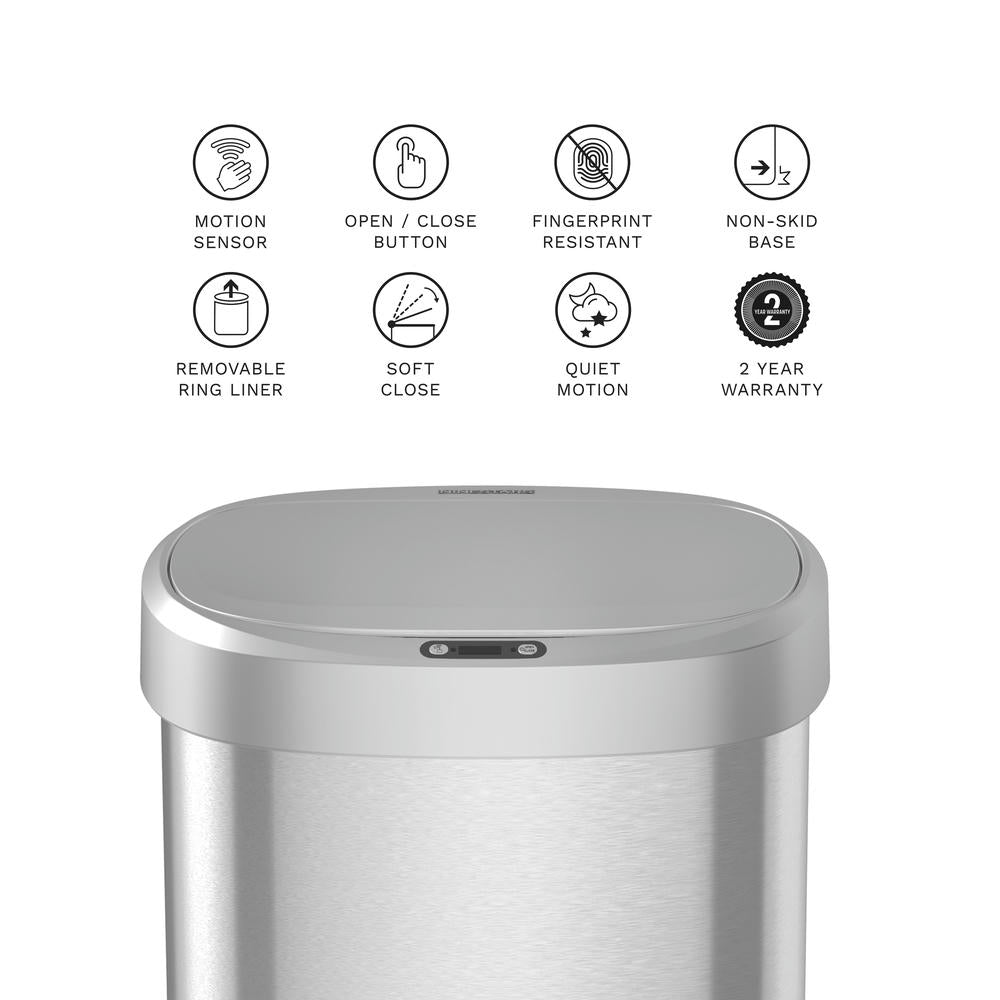 13 Gallon | Sleek Stainless Steel Sensor Trash Can with Soft-Close Lid ...