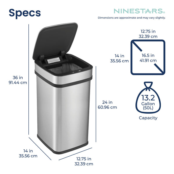 13 Gallon | Nova² Squared UV Odor Neutralizing Smart Kitchen Trash Can | ONT-50-82 Black Trim