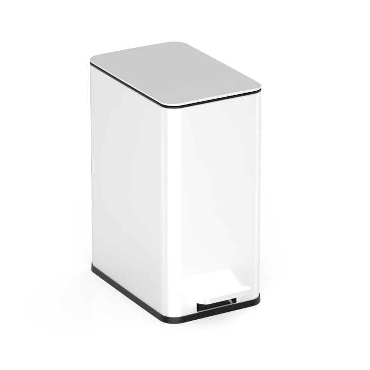 Step-On Trash Can 2.6 Gallon, Rectangular Shaped, White/Black