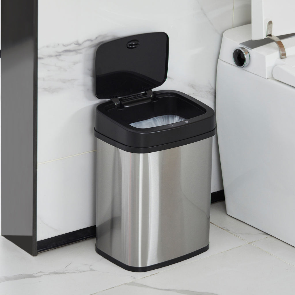 Rectangular Motion Sensor Trash Can 3.2 Gallon, Burgundy/Gold/Grey