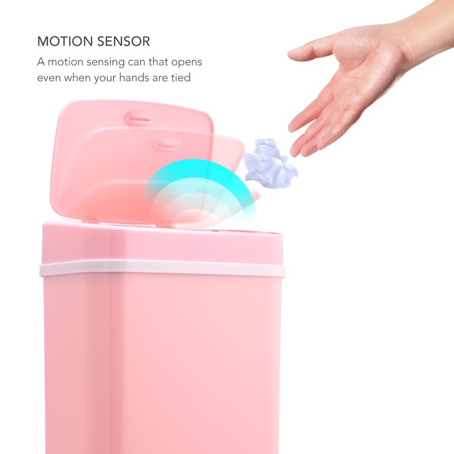 Rectangular Motion Sensor Trash Can 3.2 Gallon, Pink/Rose/Teal Blue/White/Yellow