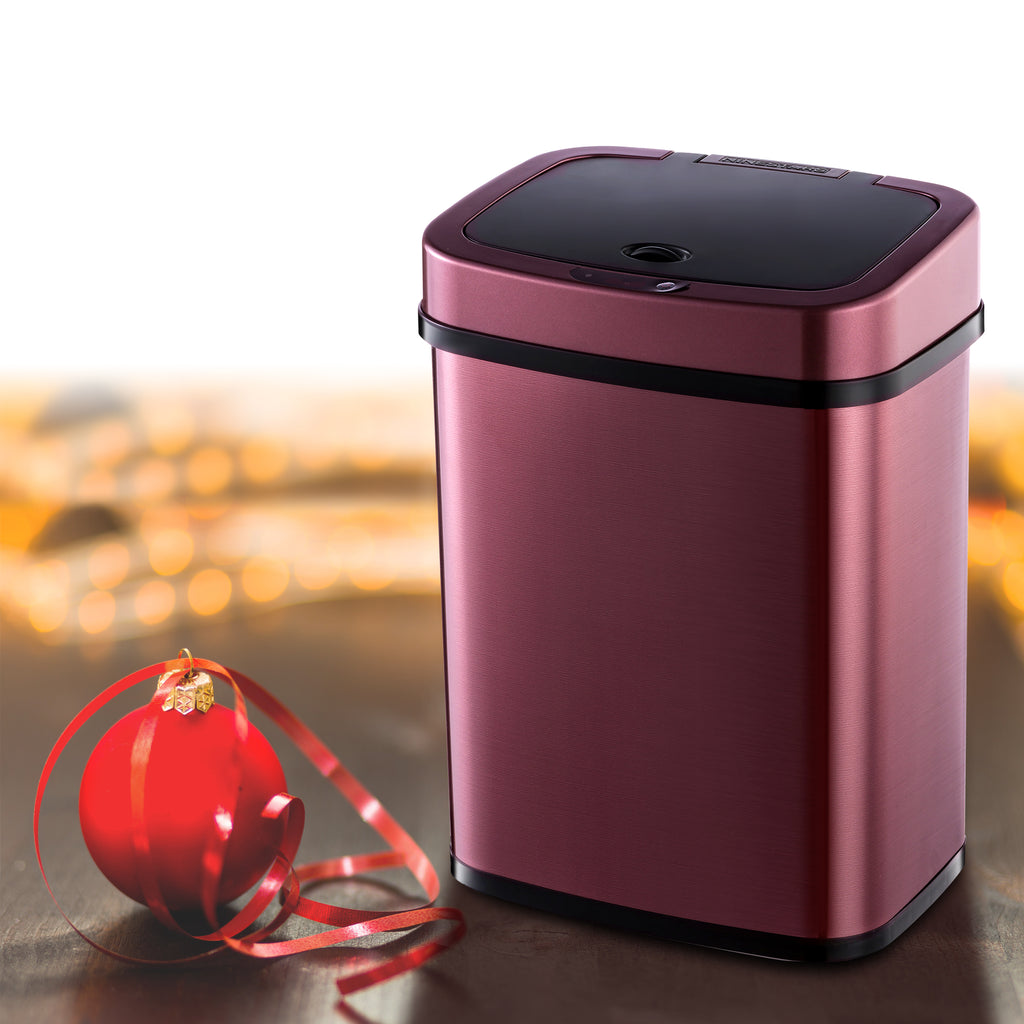 Rectangular Motion Sensor Trash Can 3.2 Gallon, Burgundy/Gold/Grey