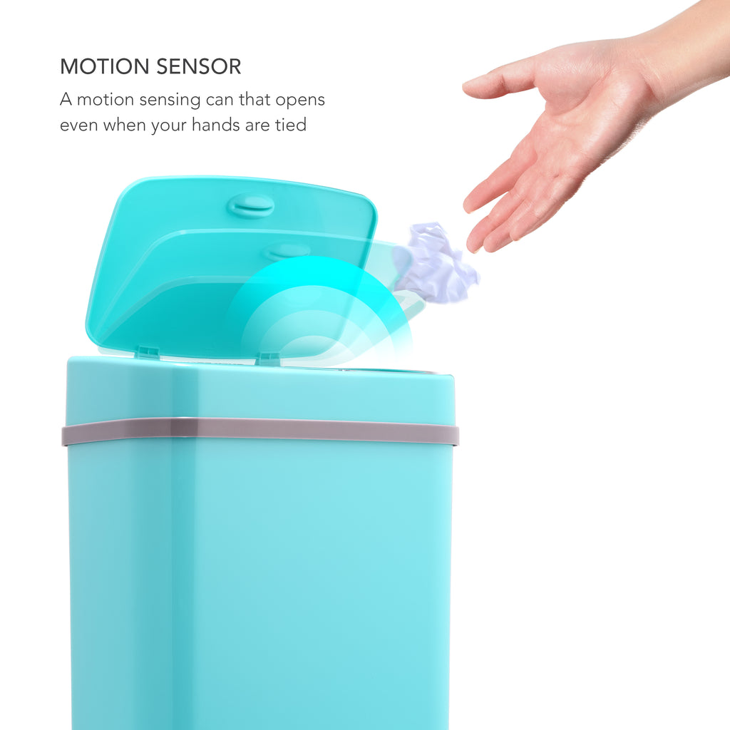 Rectangular Motion Sensor Trash Can 3.2 Gallon, Teal Blue