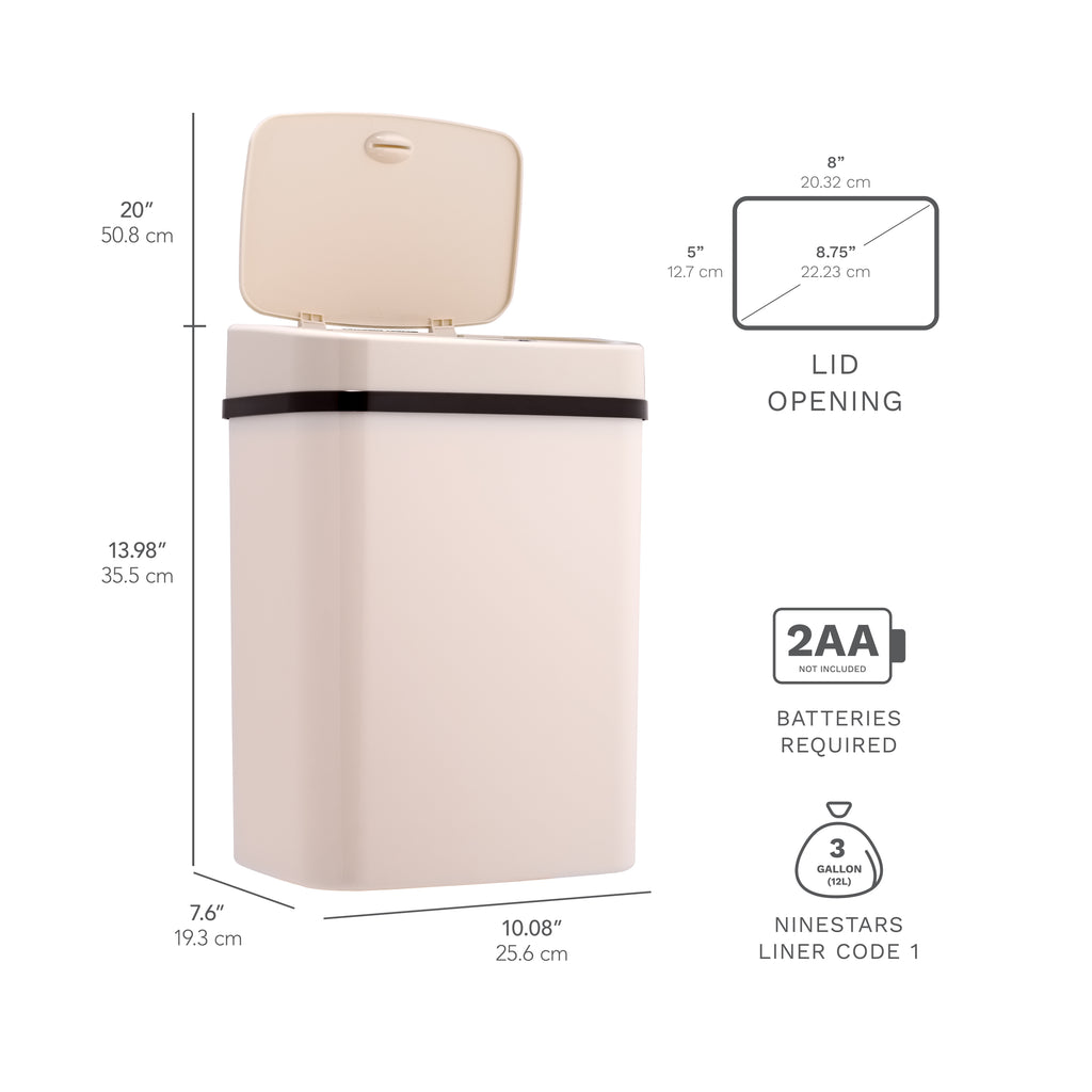 Touchless Motion Trash Can, 3.1 Gallon, White