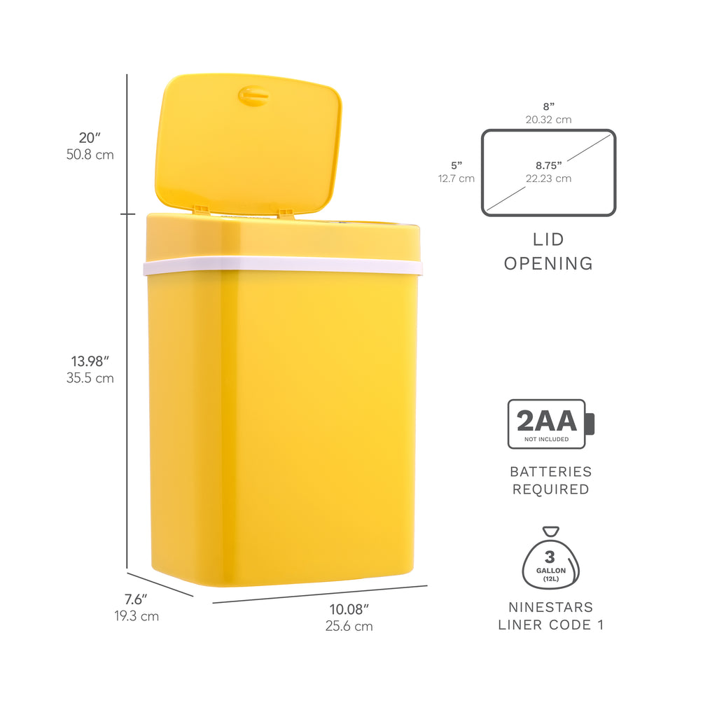 Rectangular Motion Sensor Trash Can 3.2 Gallon, Yellow