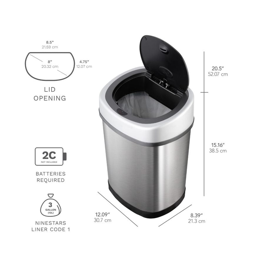 13 Gallon Stainless Steel Oval Sensor Trash Can