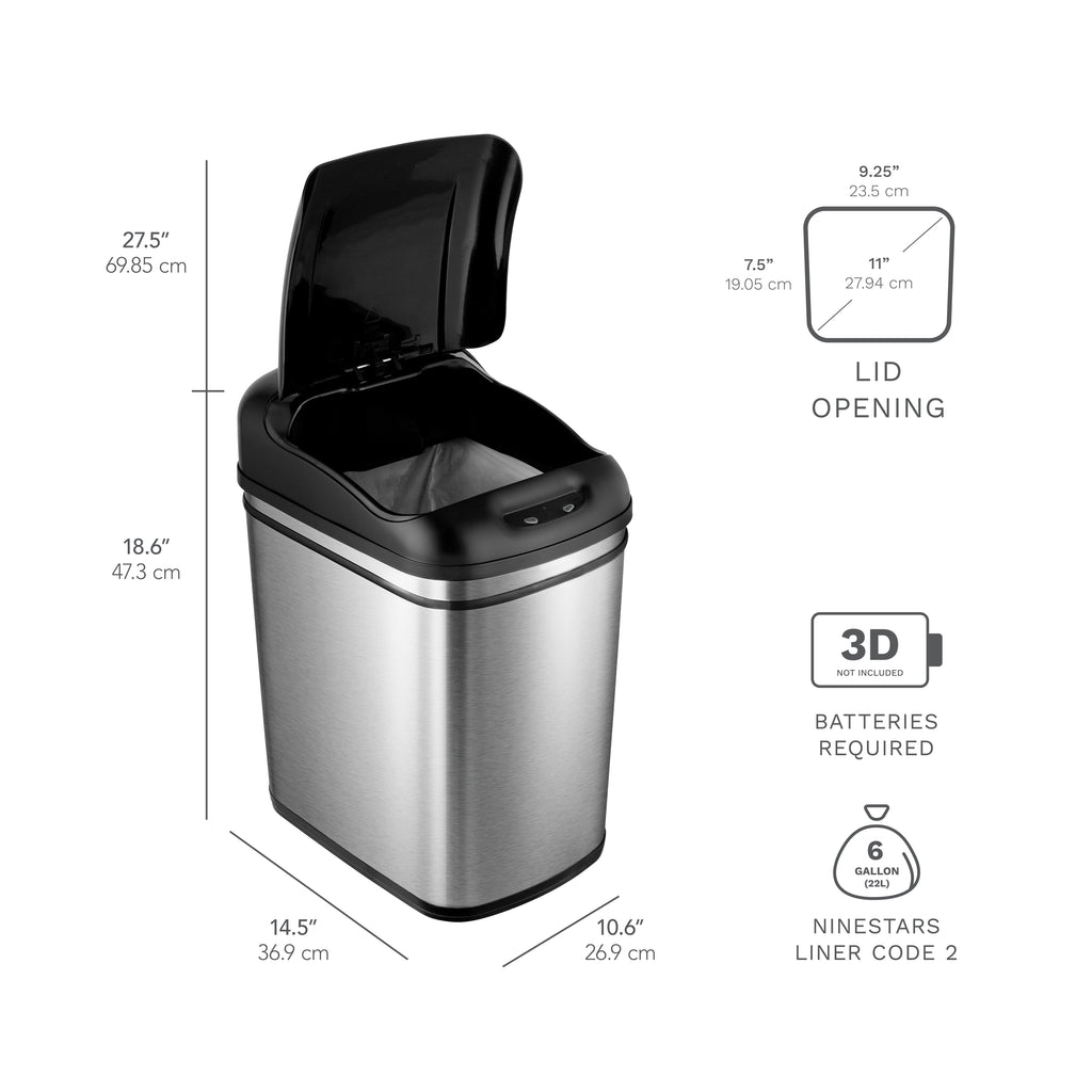 Slim Motion Sensor Trash Can 6.3 Gallon