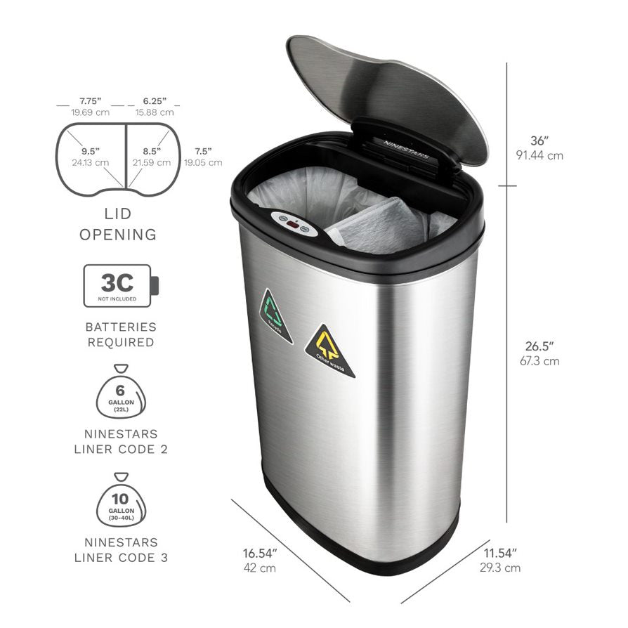 Dual Compartment Motion Sensor Trash Can 13.2 Gallon