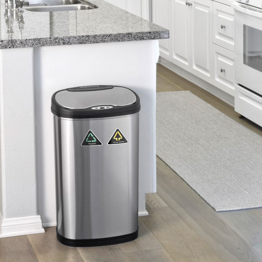 Dual Compartment Motion Sensor Trash Can 13 Gallon, Recycling Trash Can