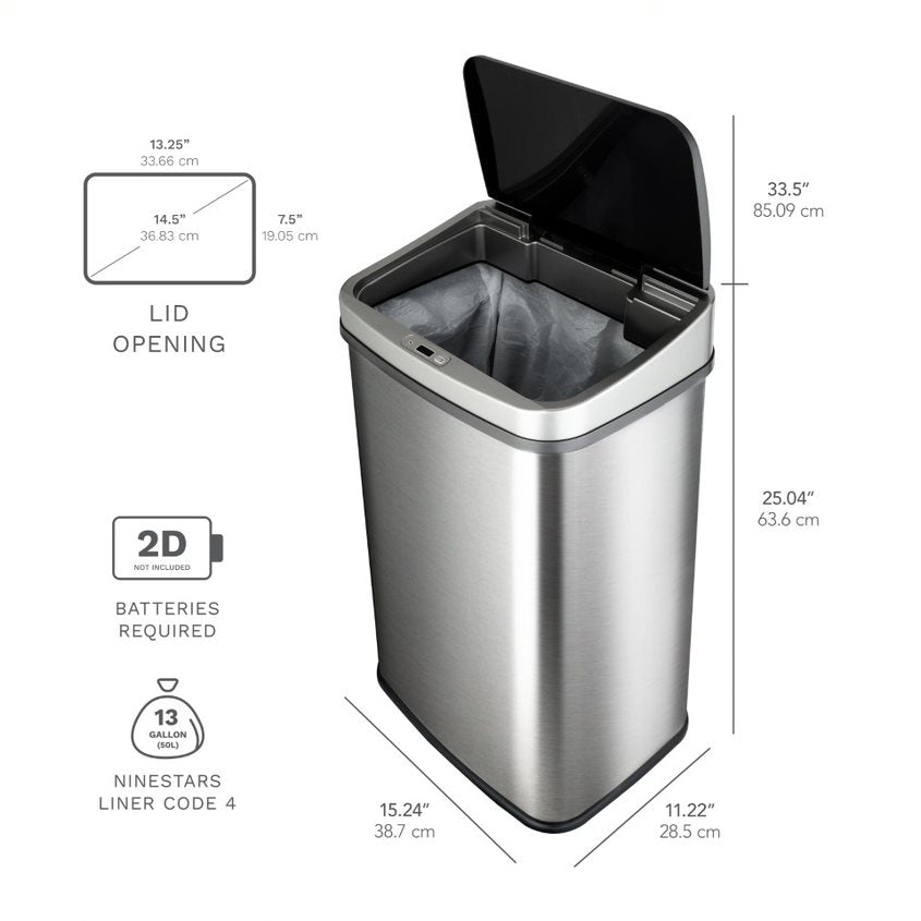 Rectangular Motion Sensor Trash Can 13.2 Gallon