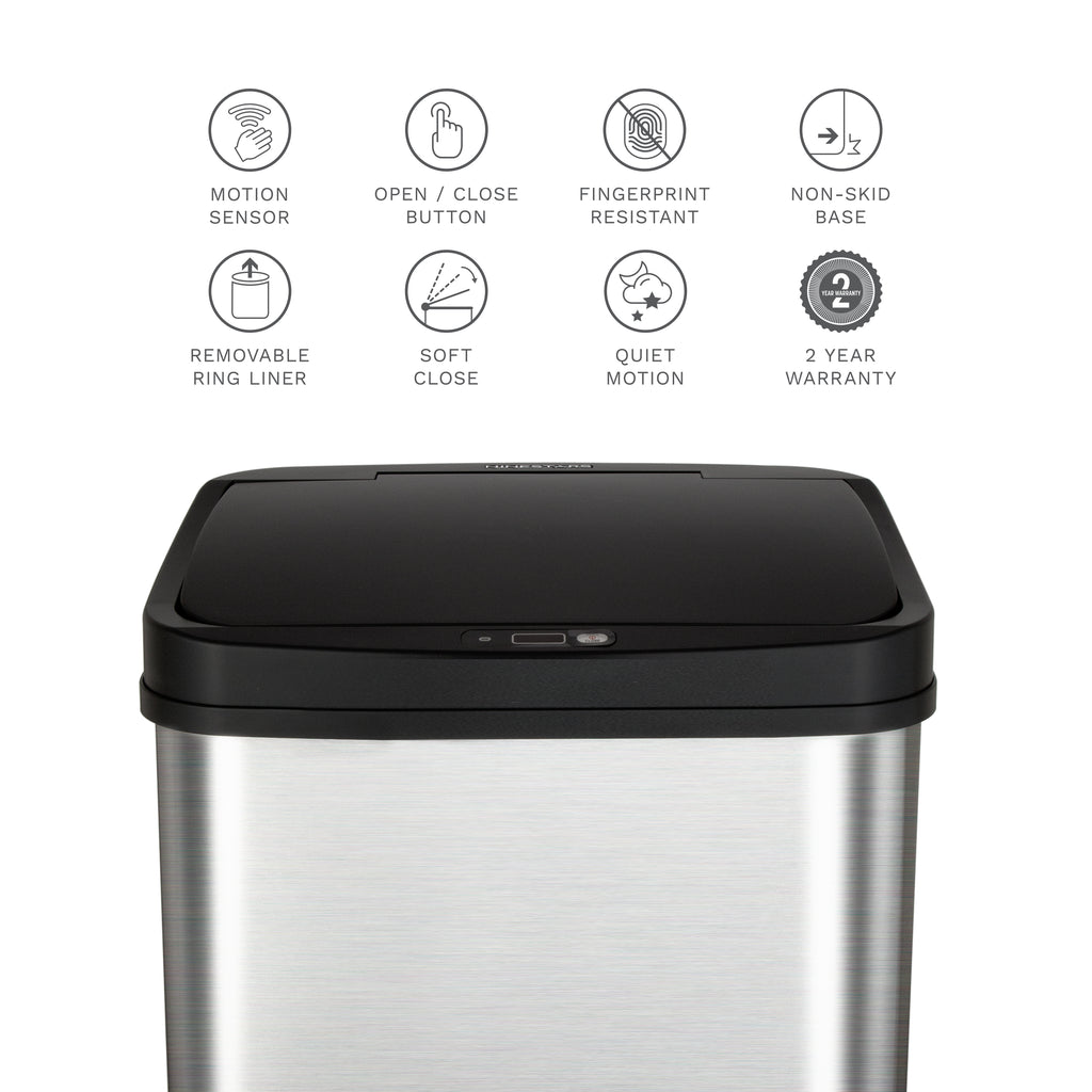 Rectangular Motion Sensor Trash Can 13.2 Gallon, Black/Silver/Grey/Burgundy