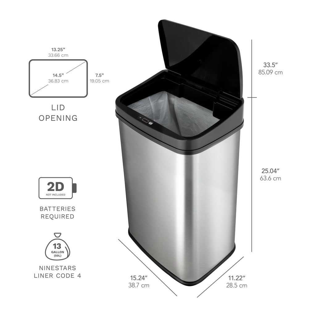 Rectangular Motion Sensor Trash Can 13.2 Gallon, Black/Silver/Grey/Burgundy