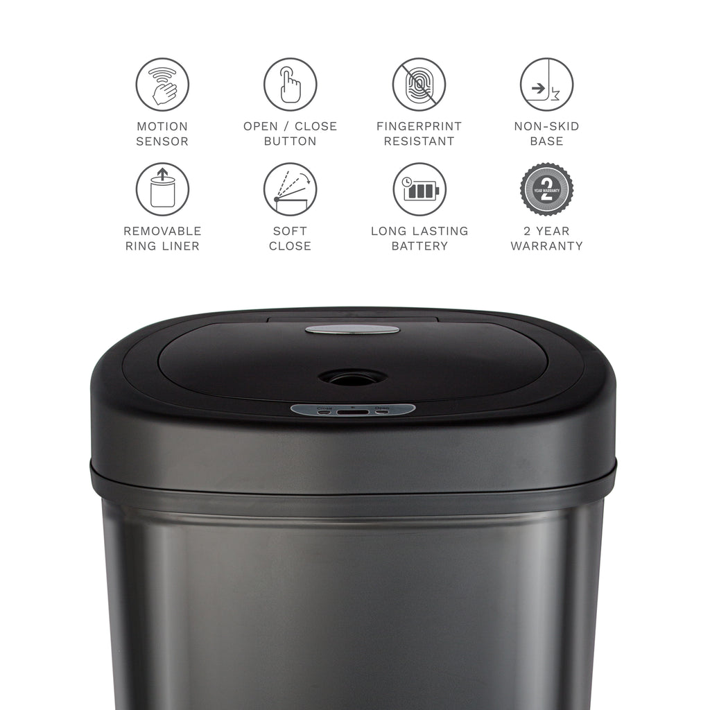 Rectangular Motion Sensor Trash Can 13.2 Gallon, Black