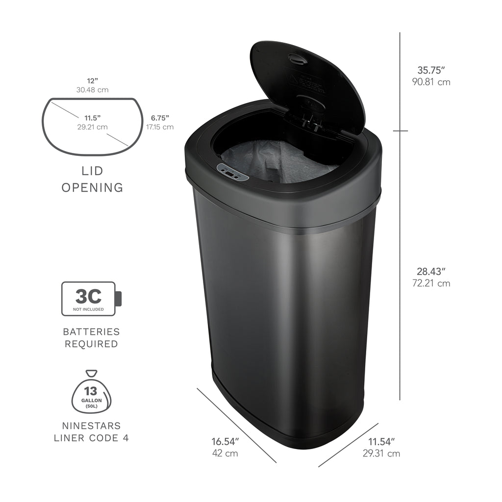 Rectangular Motion Sensor Trash Can 13.2 Gallon, Black