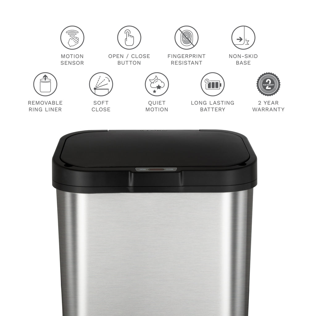 NINESTARS 21 Gallon Rectangular Motion Sensor Trash Can with Manual Mode 