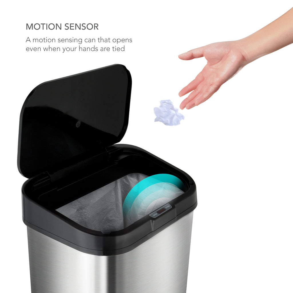 NINESTARS 21 Gallon Rectangular Motion Sensor Trash Can with Manual Mode