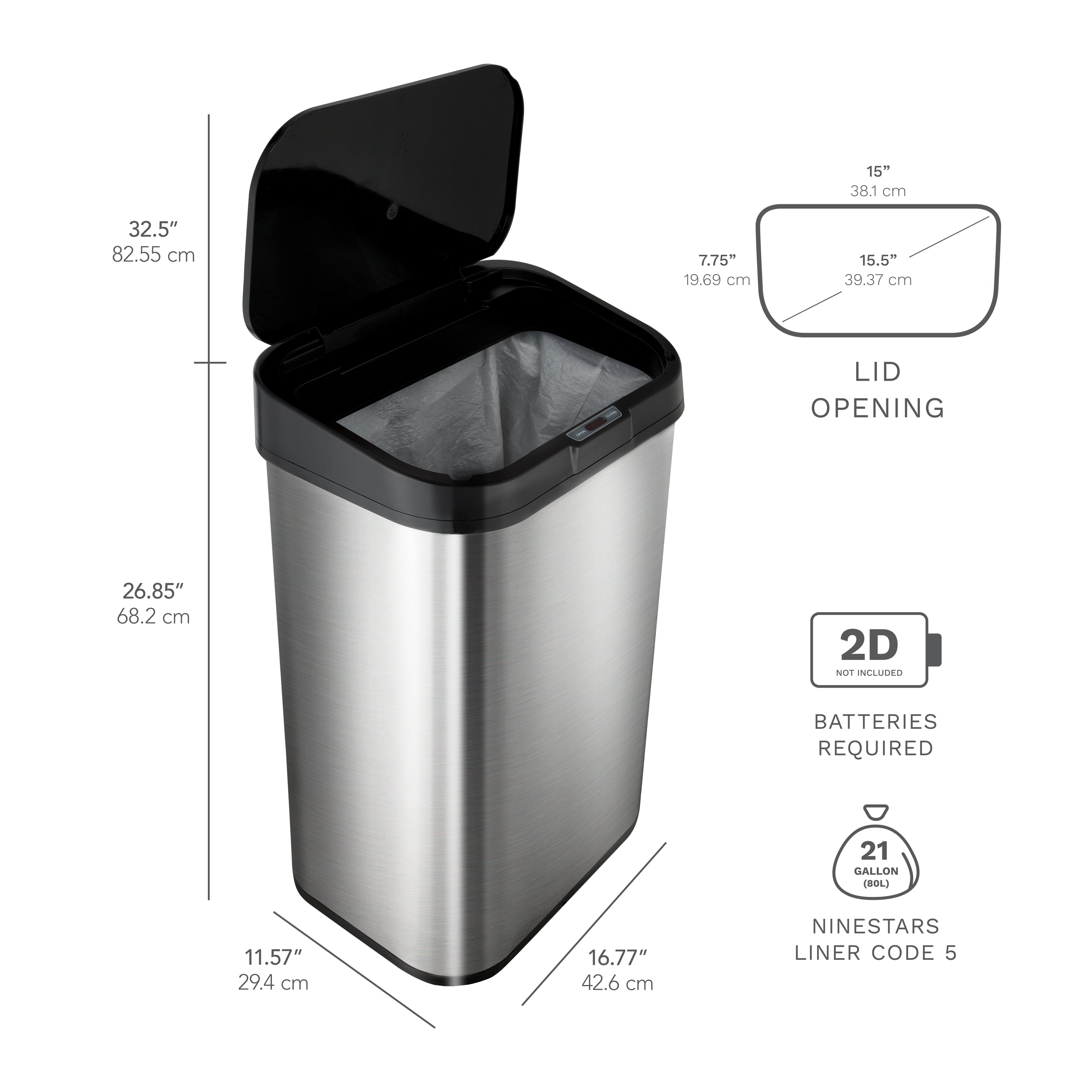 Nine Stars |Motion Sensor Trash Cans Step-On Open Top Touchless Bins