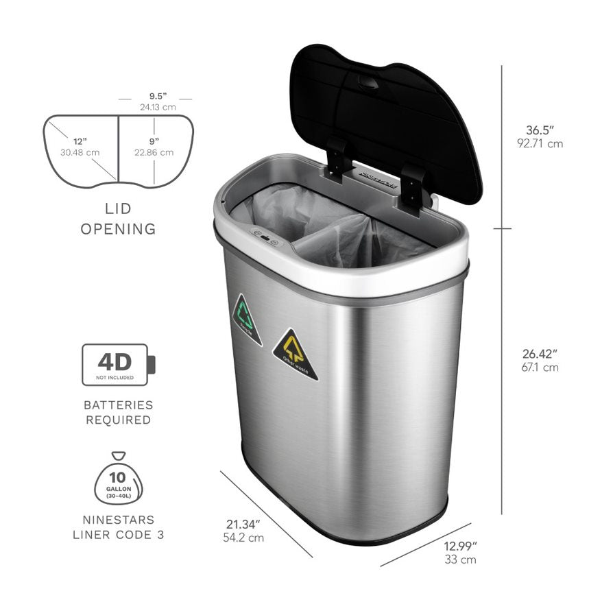 Dual Compartment Motion Sensor Trash Can 18 Gallon, Recycling Trash Can