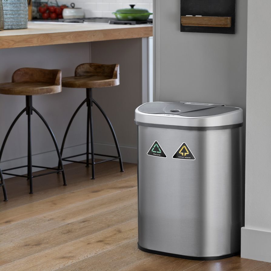 Dual Compartment Motion Sensor Trash Can 18 Gallon, Recycling Trash Can