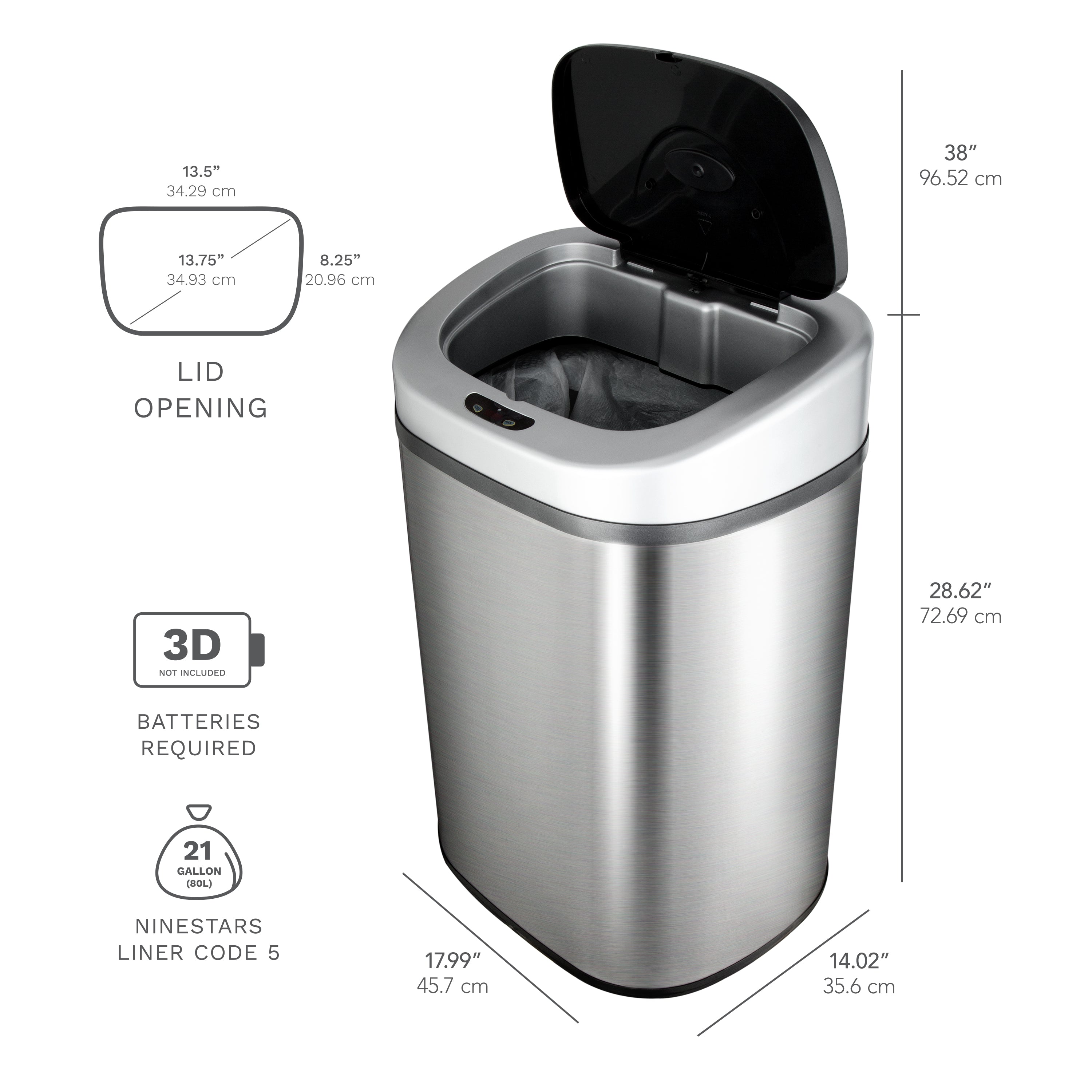 Rectangular Motion Sensor Trash Can 21.1 Gallon