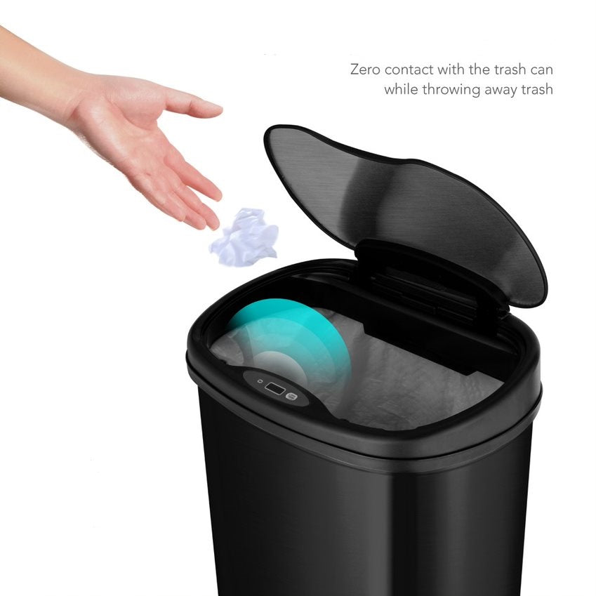 Oval Motion Sensor Trash Can 13.2 Gallon, Black