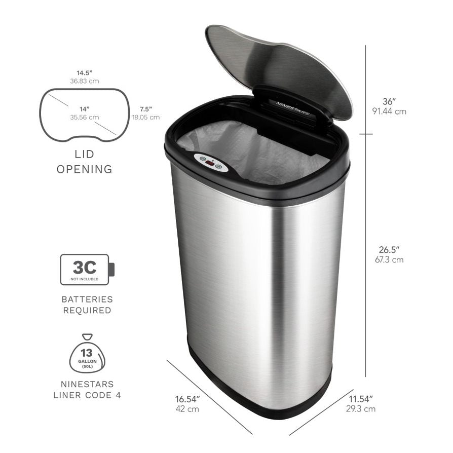 Rectangular Motion Sensor Trash Can 13.2 Gallon & 3.2 Gallon