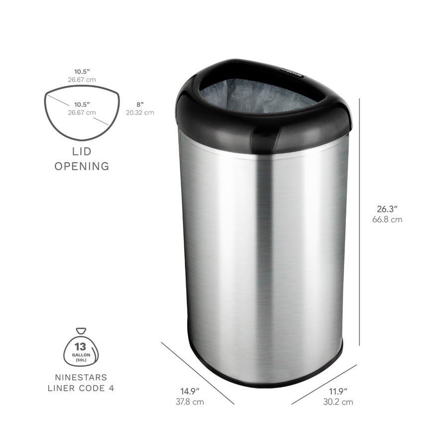 Open Top Waste Basket Black 1.6 Gallon (6 Liter) Stainless Steel
