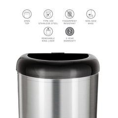 DCUS13DGRN Open Top Trash Can - 13 Gallon Capacity - 9 L x 14 3/4