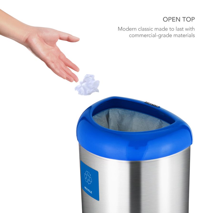 Semi-Round Open Top Trash Can 13 Gallon, Blue