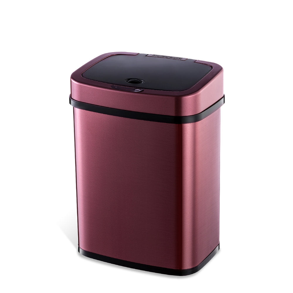 Rectangular Motion Sensor Trash Can 3.2 Gallon, Burgundy/Gold/Grey