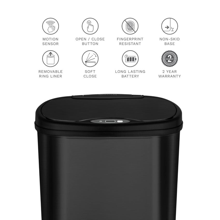 Oval Motion Sensor Trash Can 13.2 Gallon, Black