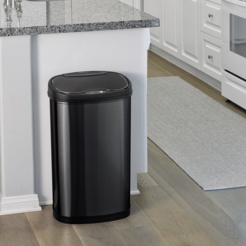 Oval Motion Sensor Trash Can 13.2 Gallon, Black