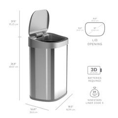 NINESTARS 21.1 Gallon Rectangular Motion Sensor Garbage Trash Can