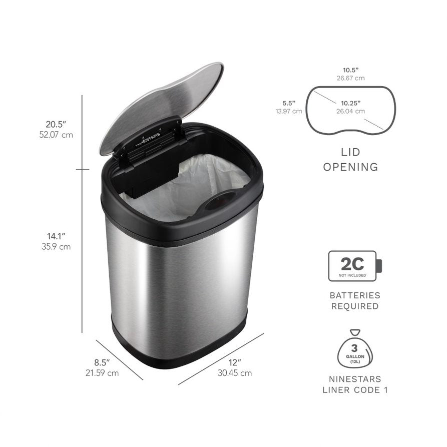 Rectangular Motion Sensor Trash Can 13.2 Gallon & 3.2 Gallon